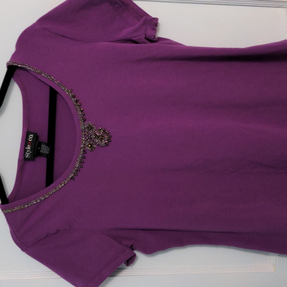 Style and Co Dark Lavender Size L Woman's Top with Beading